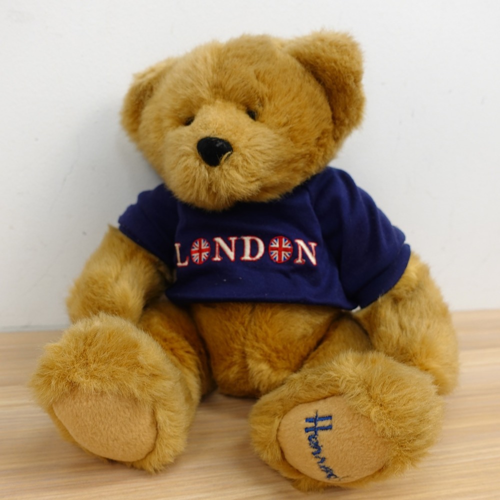 Harrods Knightsbridge Teddy Bear Plush Blue London Union Jack T Shirt VINTAGE